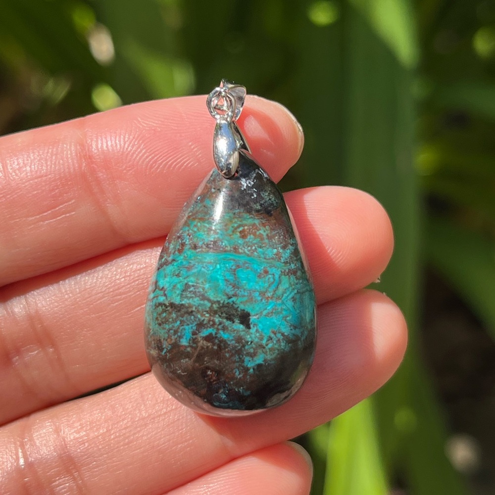 Sterling silver 925‎ stamped teardrop azurite pendant 1562